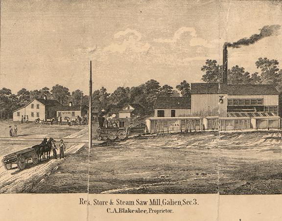 Residence, Store & Steam Saw Mill, C.A. Blakeslee, Proprietor, Section 3 - Galien, Barrien 1860