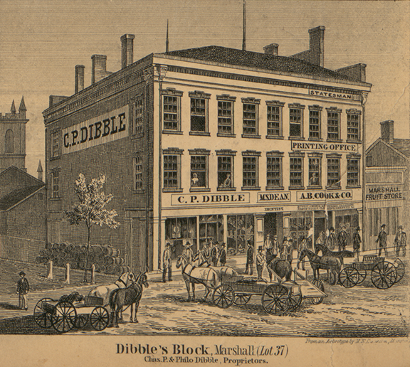 Dibble's Block, Chas.P. & Philo Dibble, Proprietors, Lot 37 - Marshall, Calhoun 1858