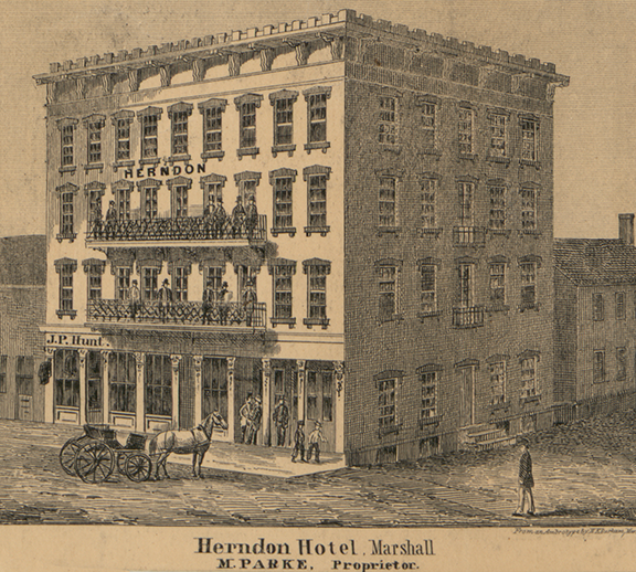 Herndon Hotel, M. Parke, Proprietor - Marshall, Calhoun 1858