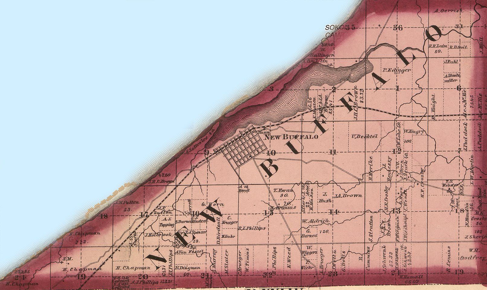 1860 New Buffalo Township, Michigan landownership map