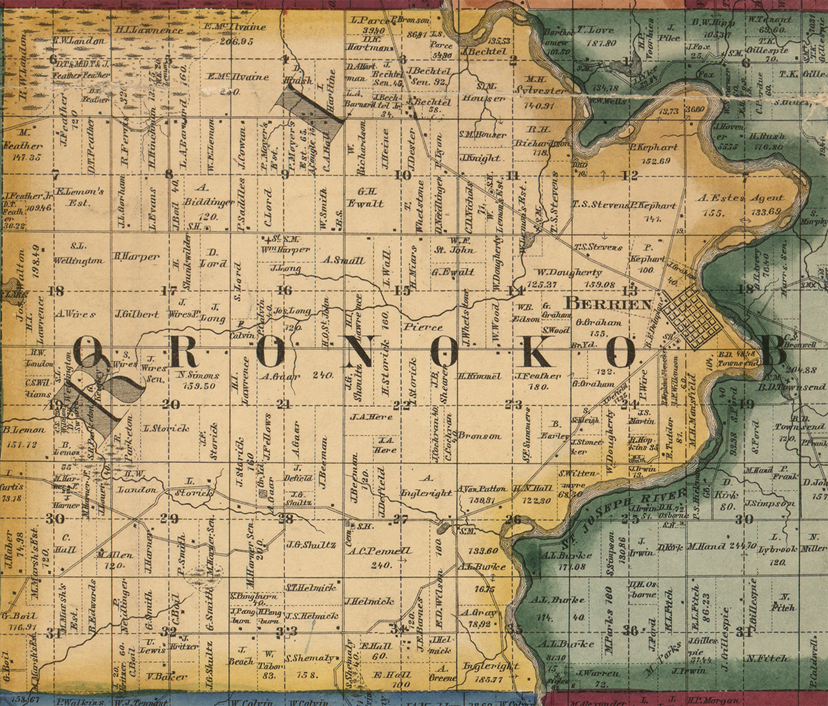 1860 Oronoko Township, Michigan landownership map