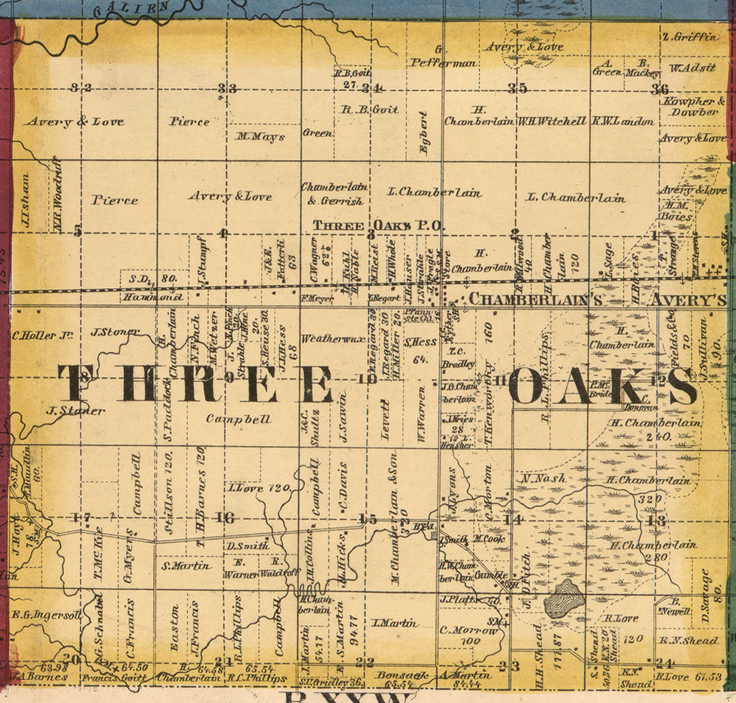 1860 Three Oaks Township, Michigan landownership map