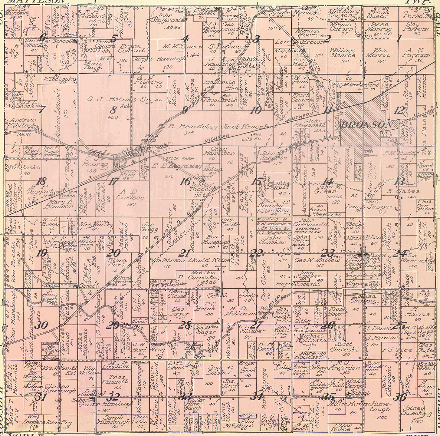 1915 Bronson Township, Michigan landownership map