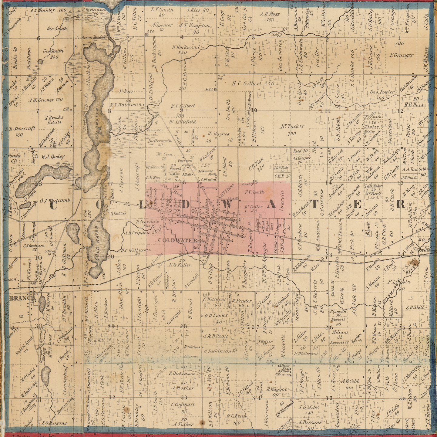 1858 Coldwater Township, Michigan landownership map