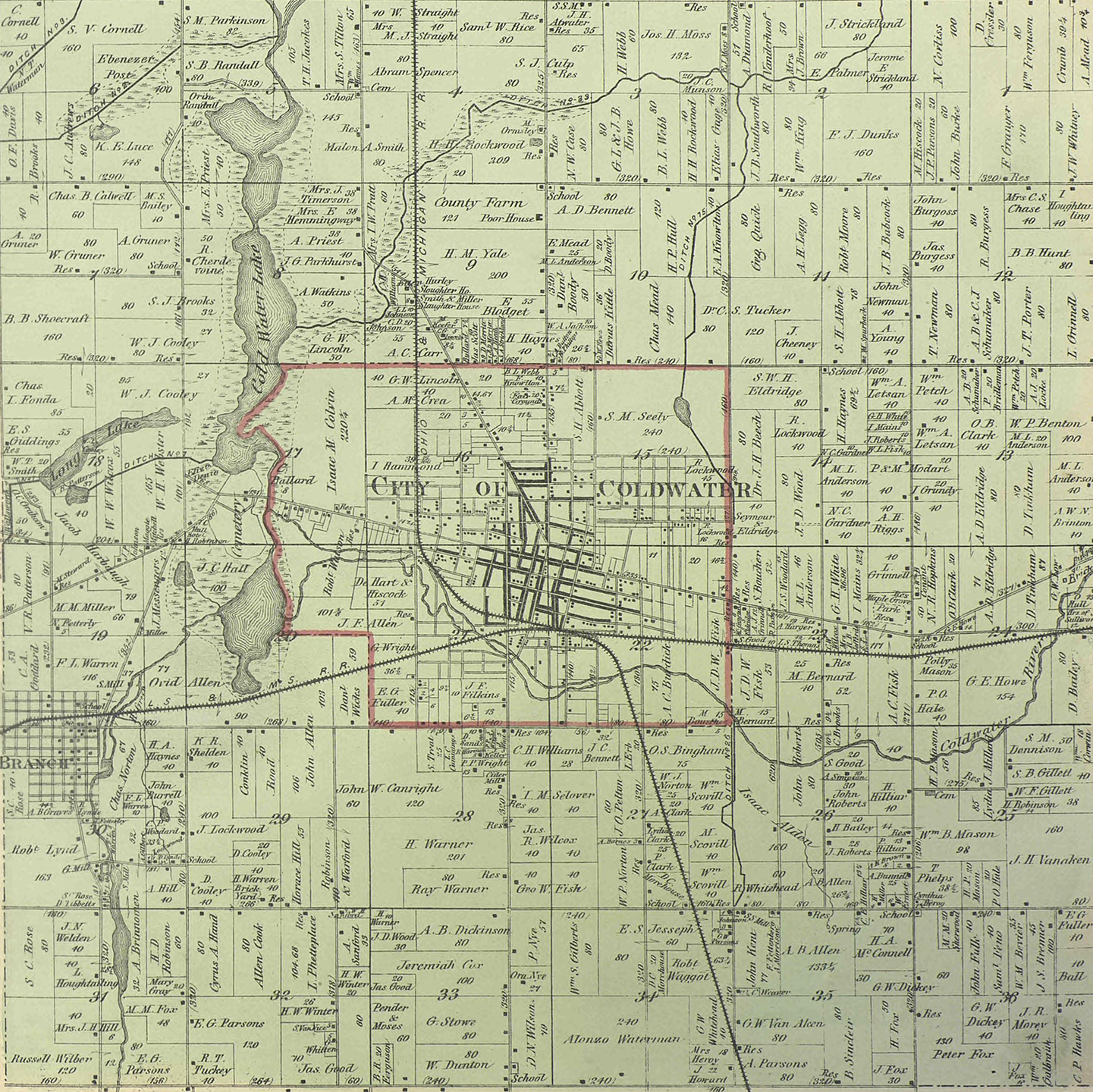 1872 Coldwater Township, Michigan landownership map