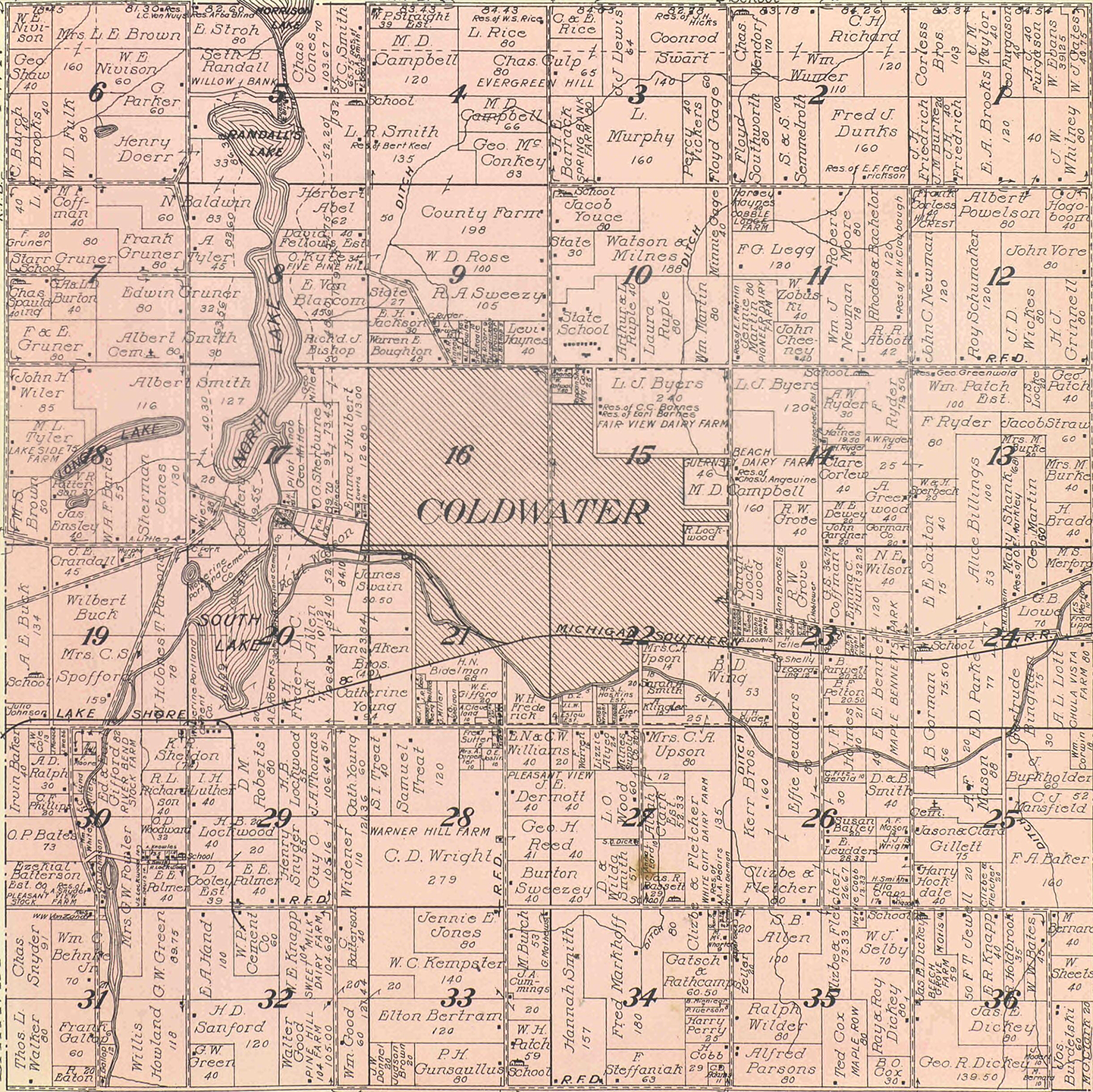 1915 Coldwater Township, Michigan landownership map