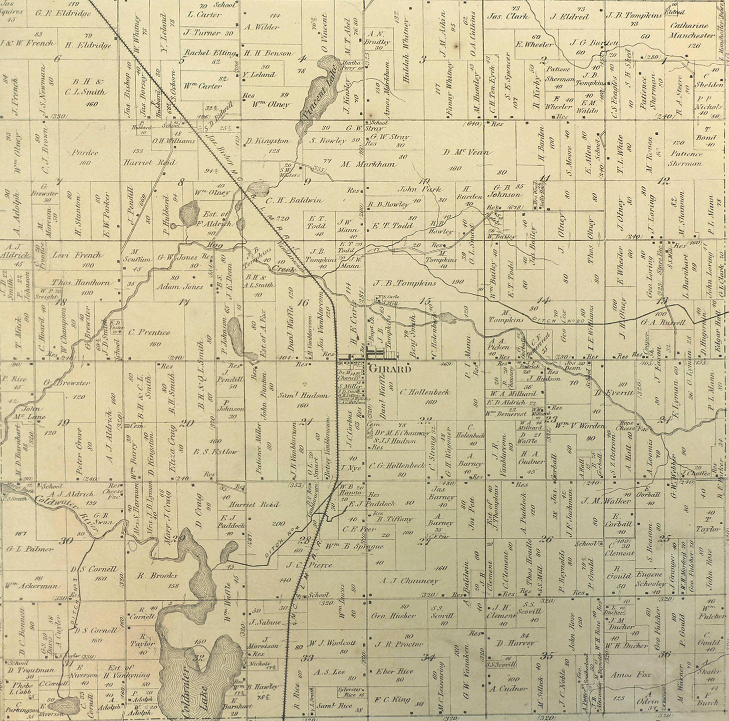 1872 Girard Township, Michigan landownership map
