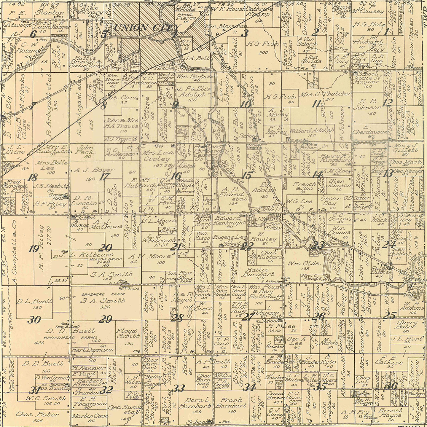1915 Union Township, Michigan landownership map