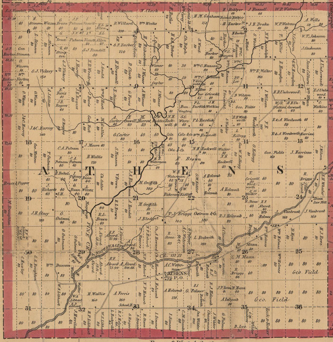 1858 Athens Township, Michigan landownership map