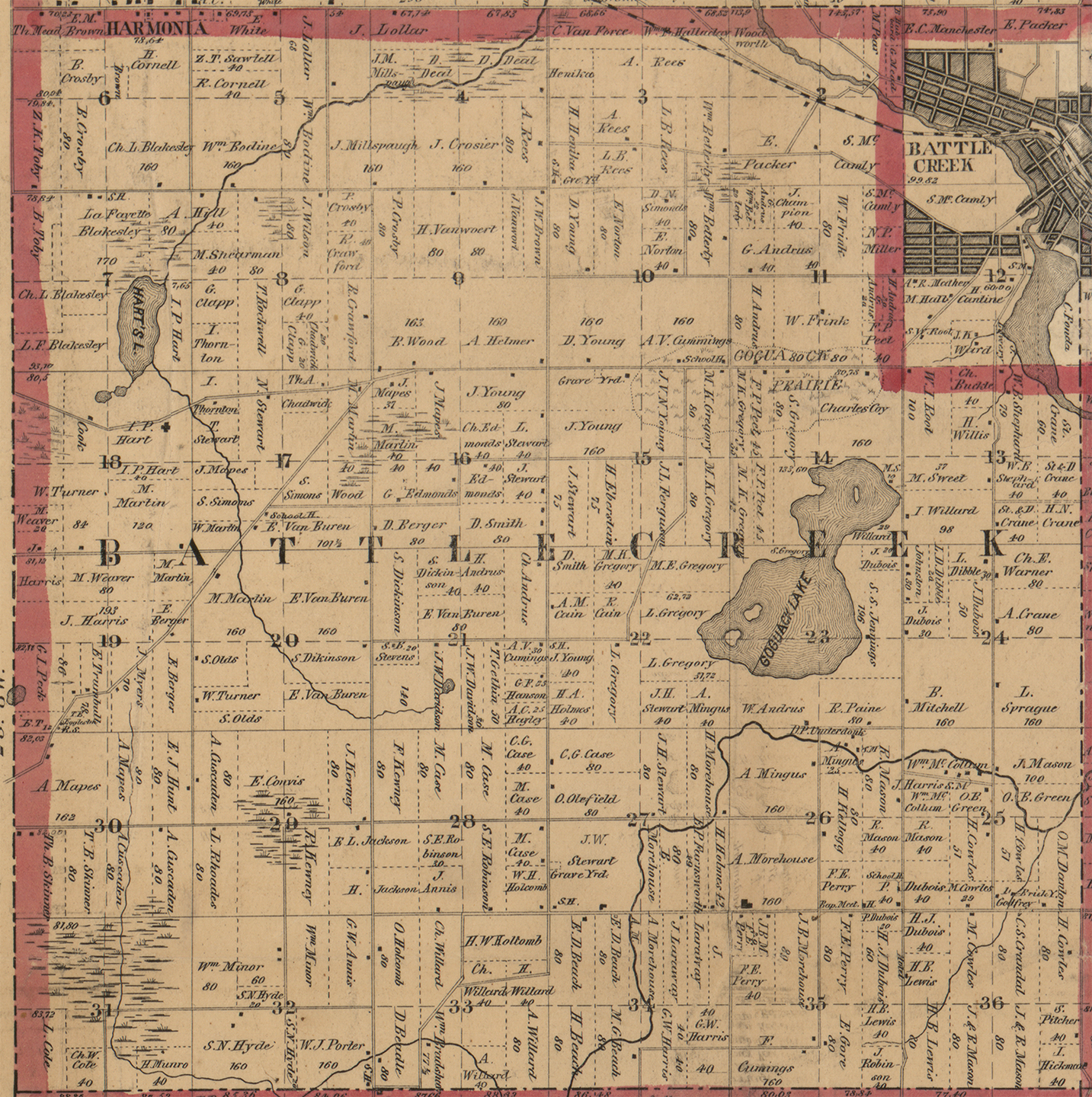 1858 Battle Creek Township, Michigan landownership map