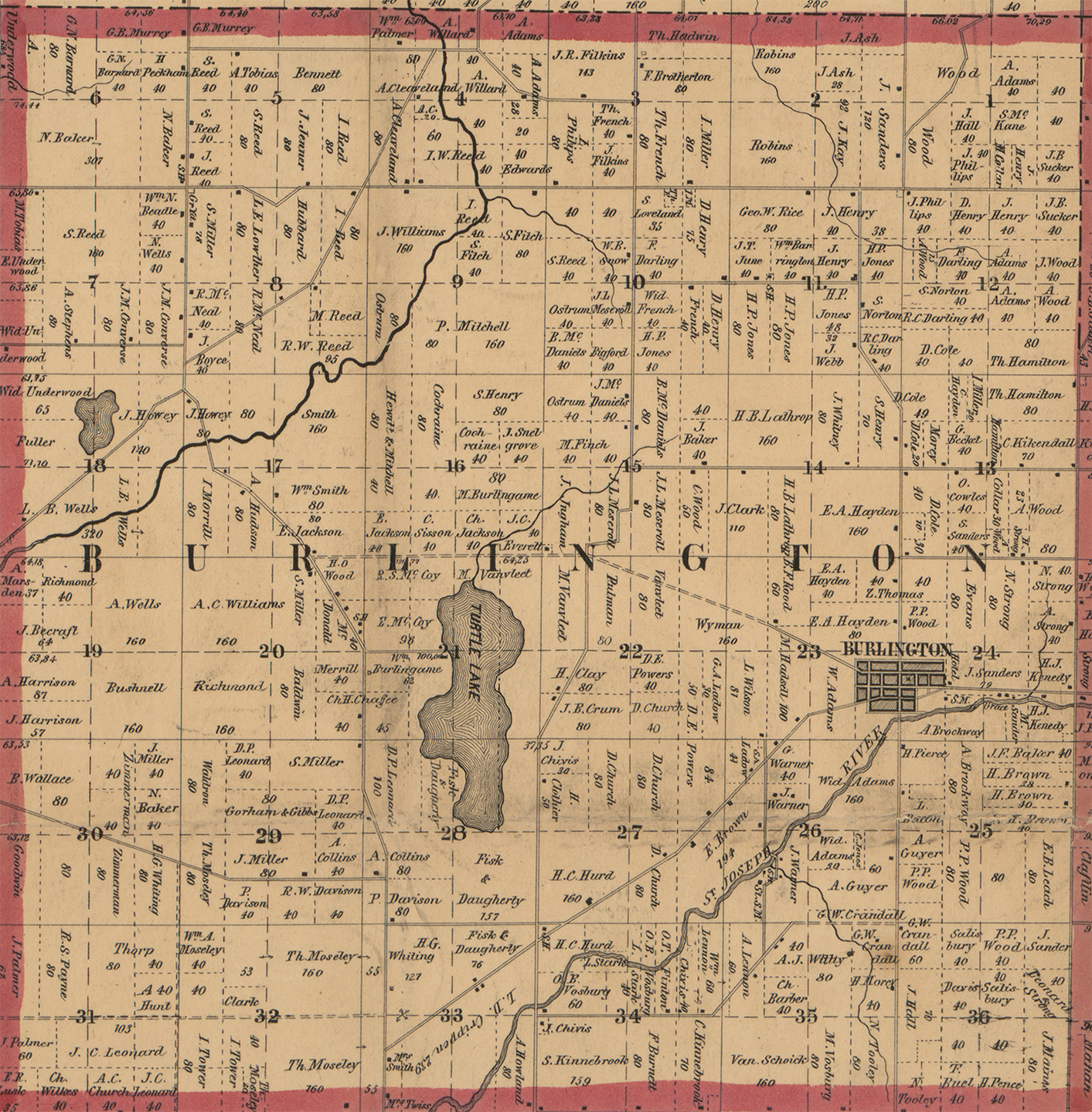 1858 Burlington Township, Michigan landownership map