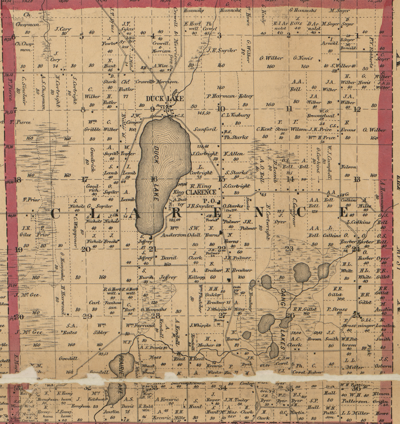 1858 Clarence Township, Michigan landownership map