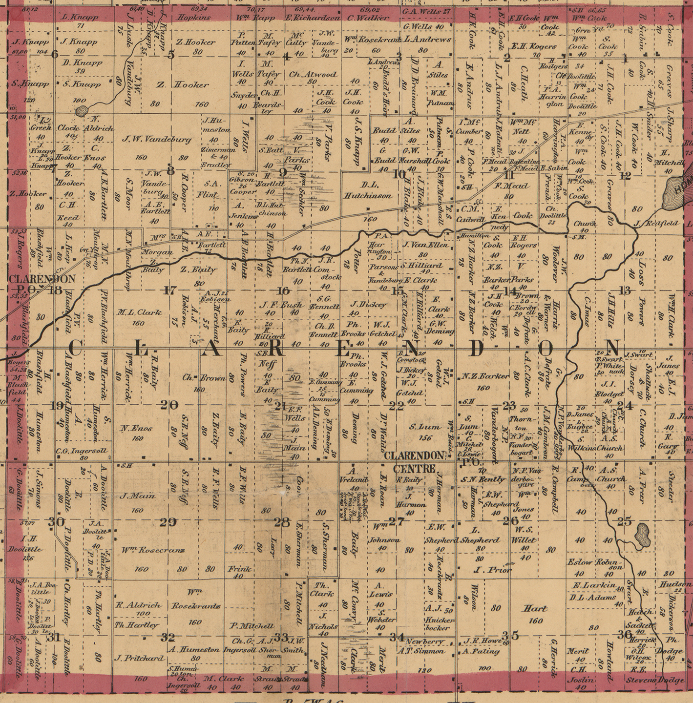 1858 Clarendon Township, Michigan landownership map