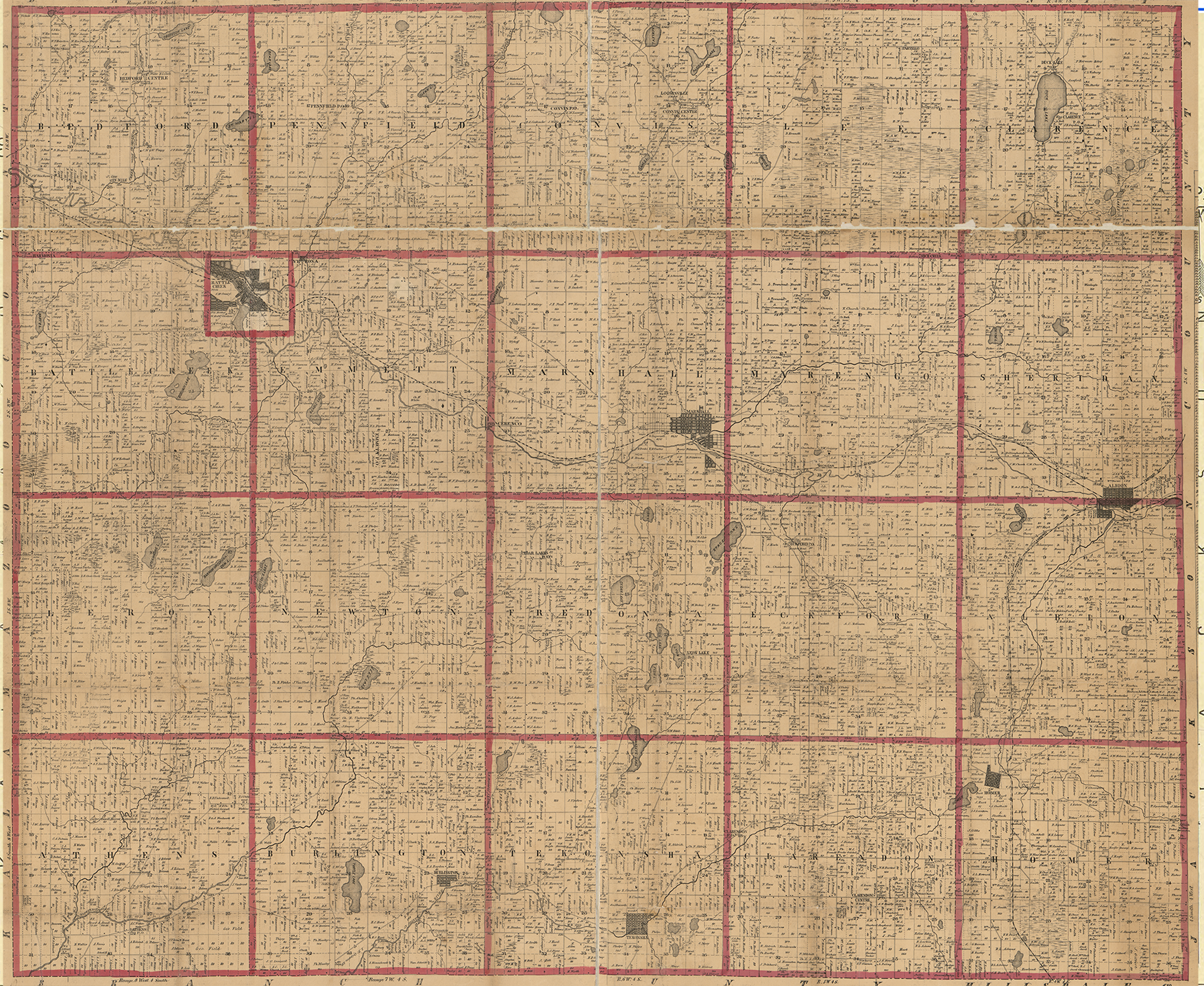1858 Calhoun County Michigan landownership map
