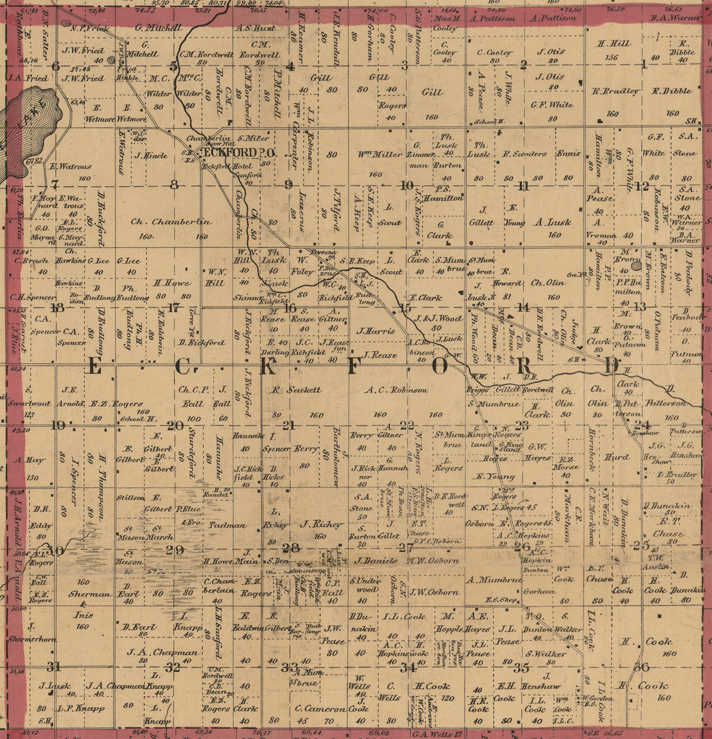 1858 Eckford Township, Michigan landownership map