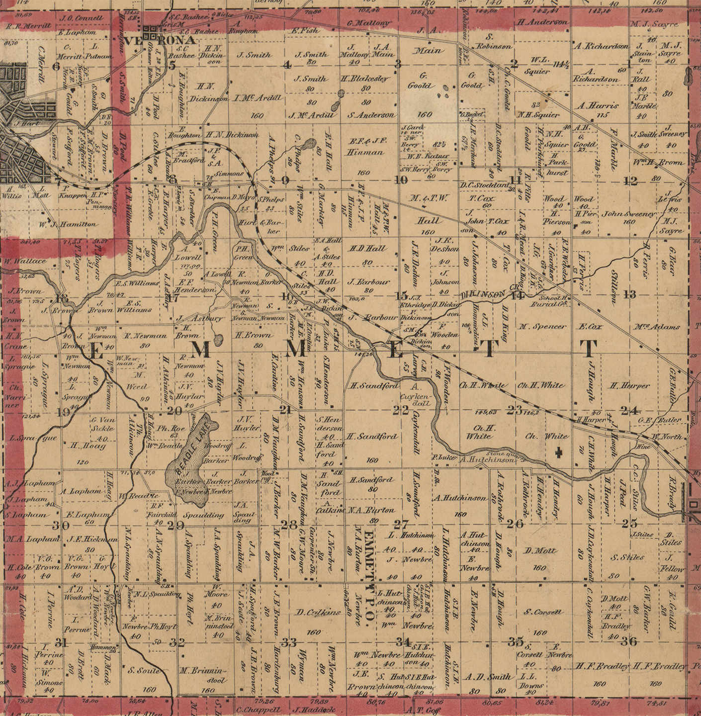 1858 Emmett Township, Michigan landownership map