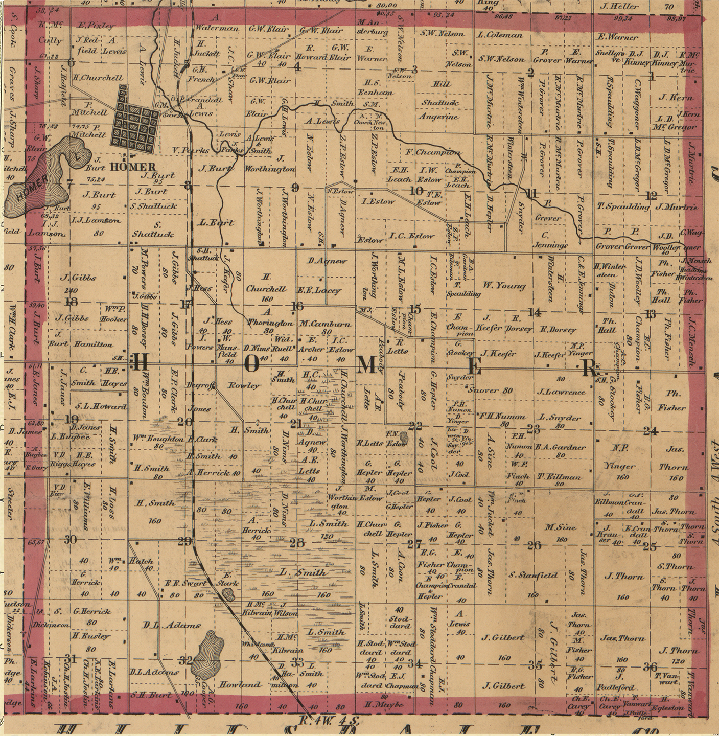 1858 Homer Township, Michigan landownership map