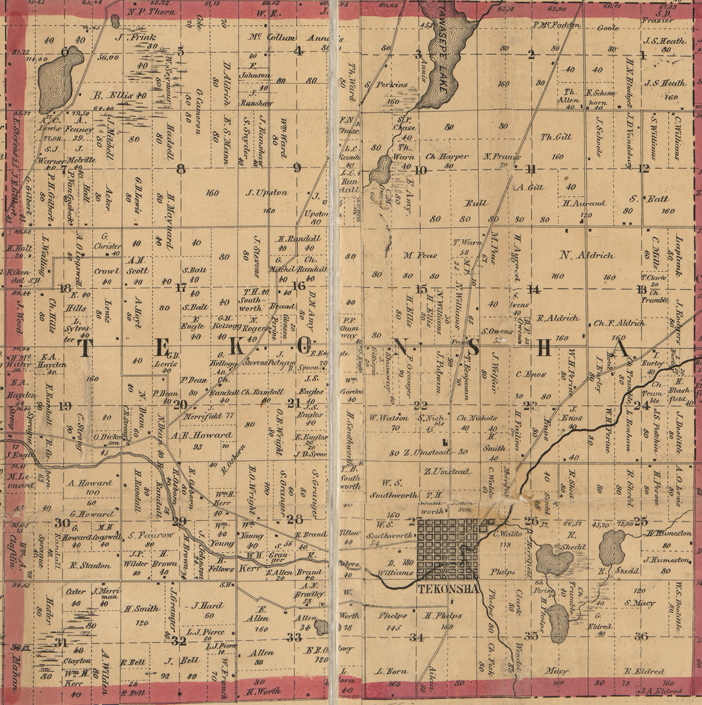 1858 Tekonsha Township, Michigan landownership map