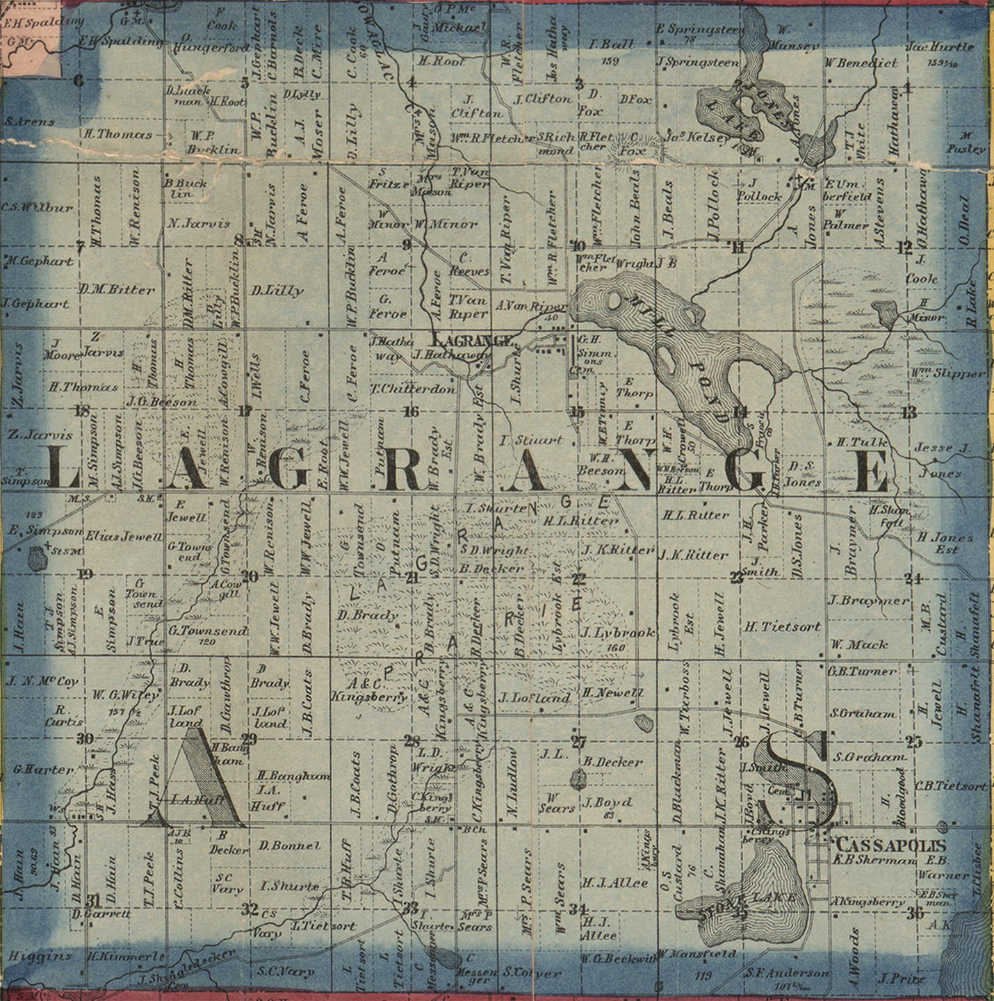 1860 Lagrange Township Michigan landownership map