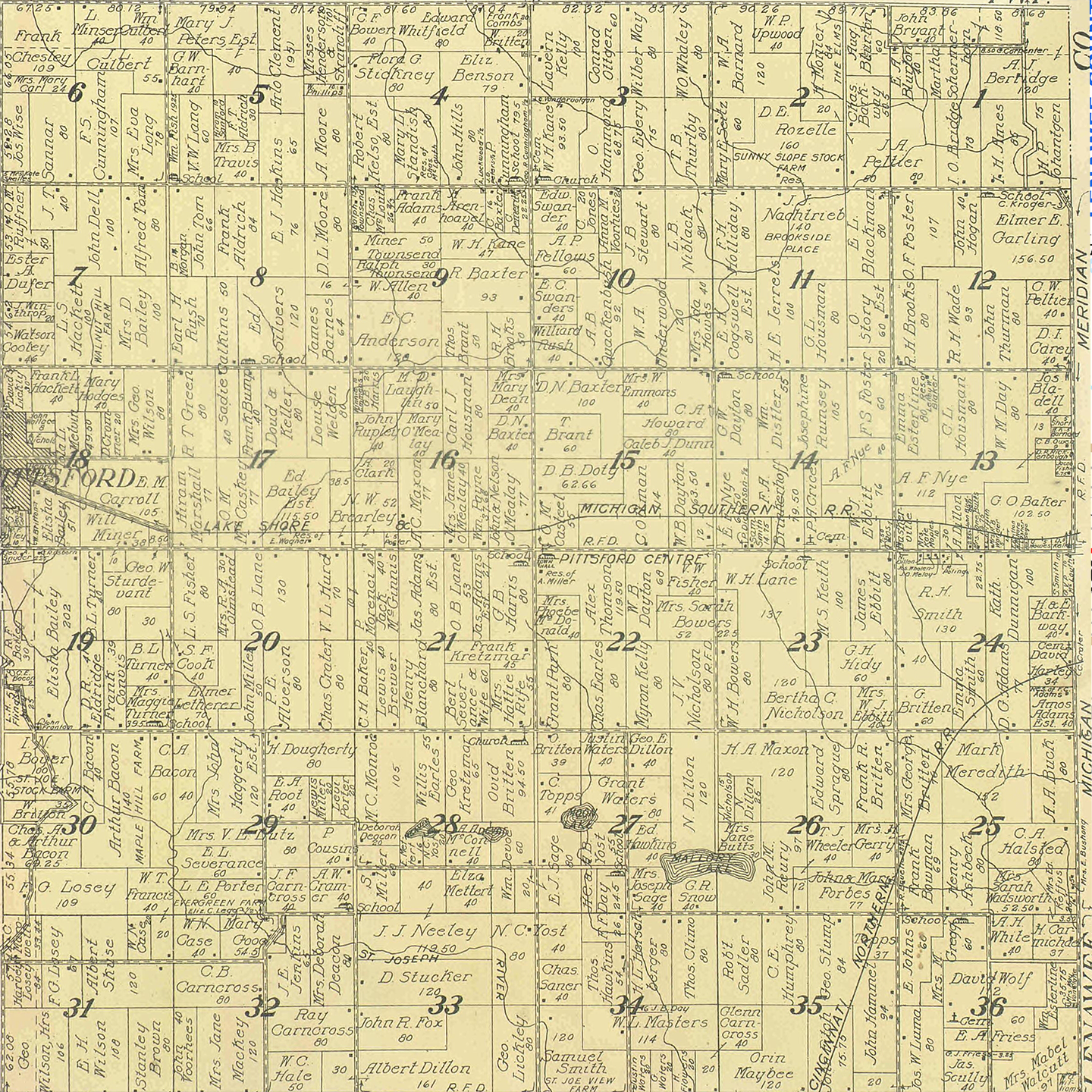 1916 Pittsford Township, Michigan landownership map