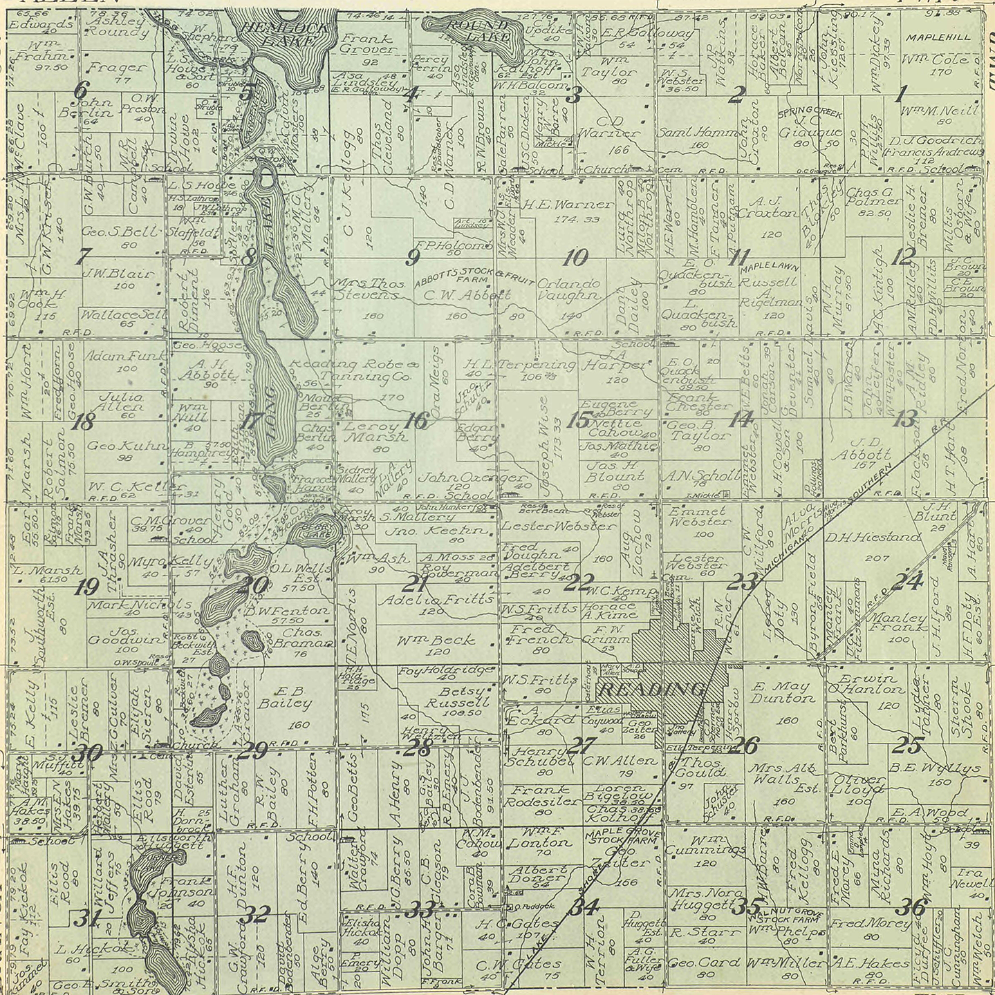 1916 Reading Township, Michigan landownership map