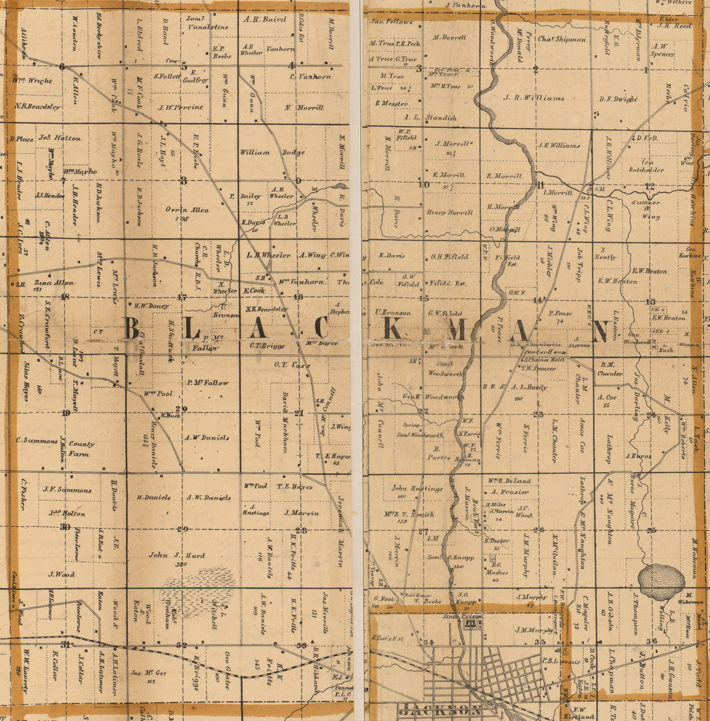 1858 Blackman Township, Michigan landownership map