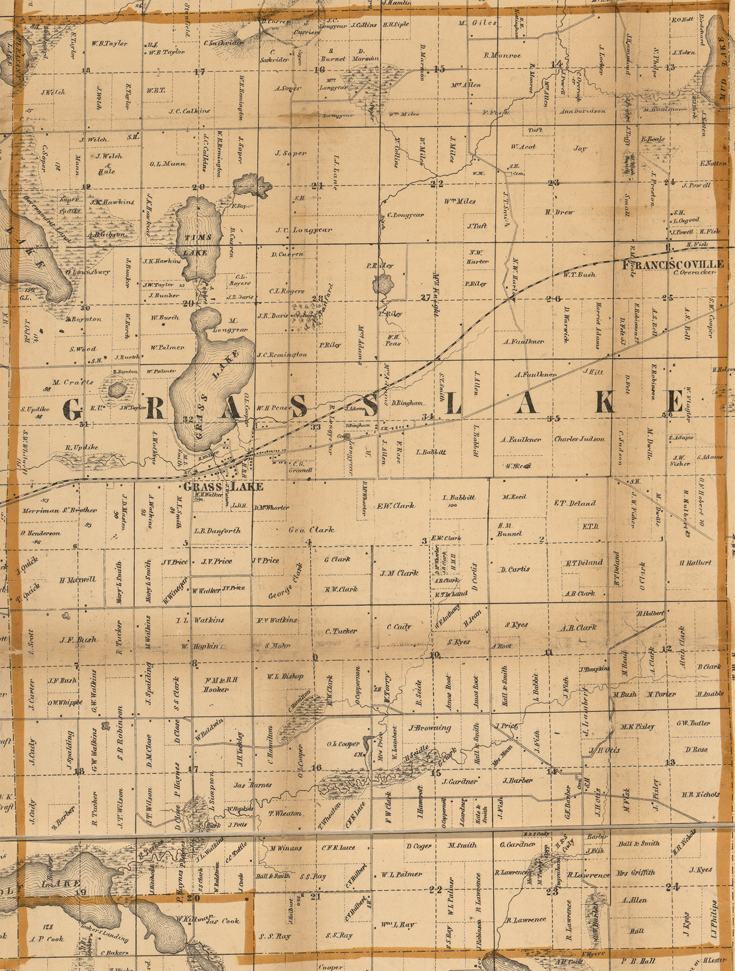 1858 GrassLake Township, Michigan landownership map