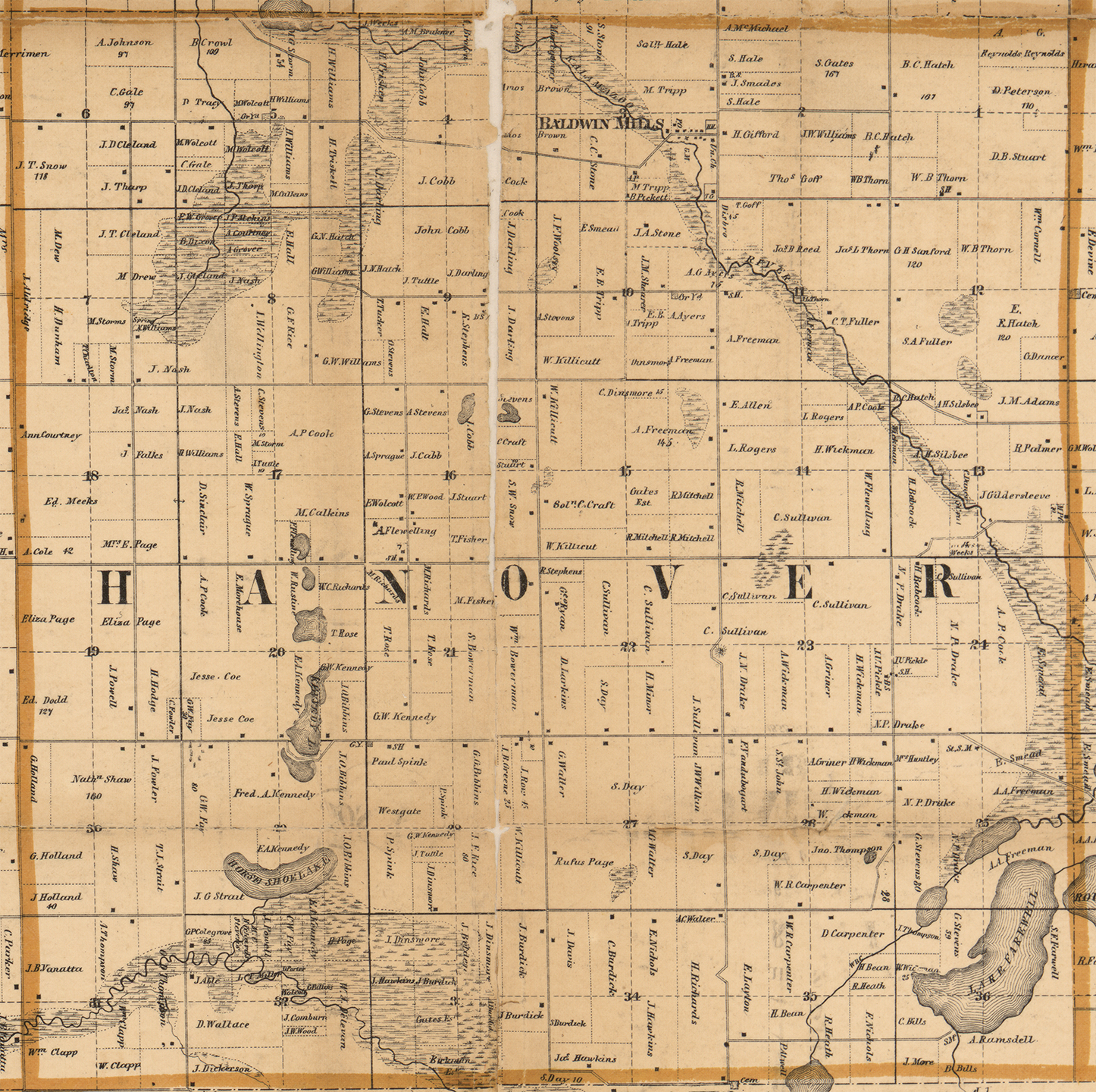 1858 Hanover Township, Michigan landownership map