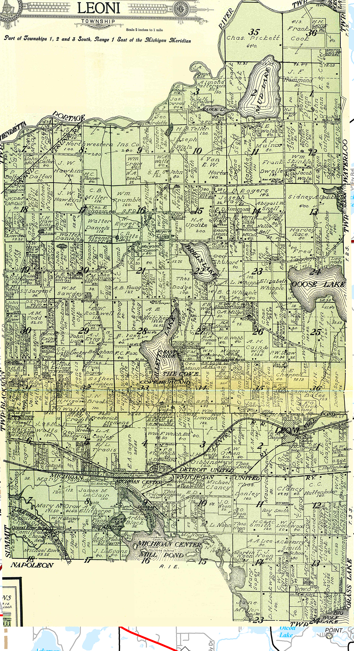 1911 Leoni Township, Michigan landownership map