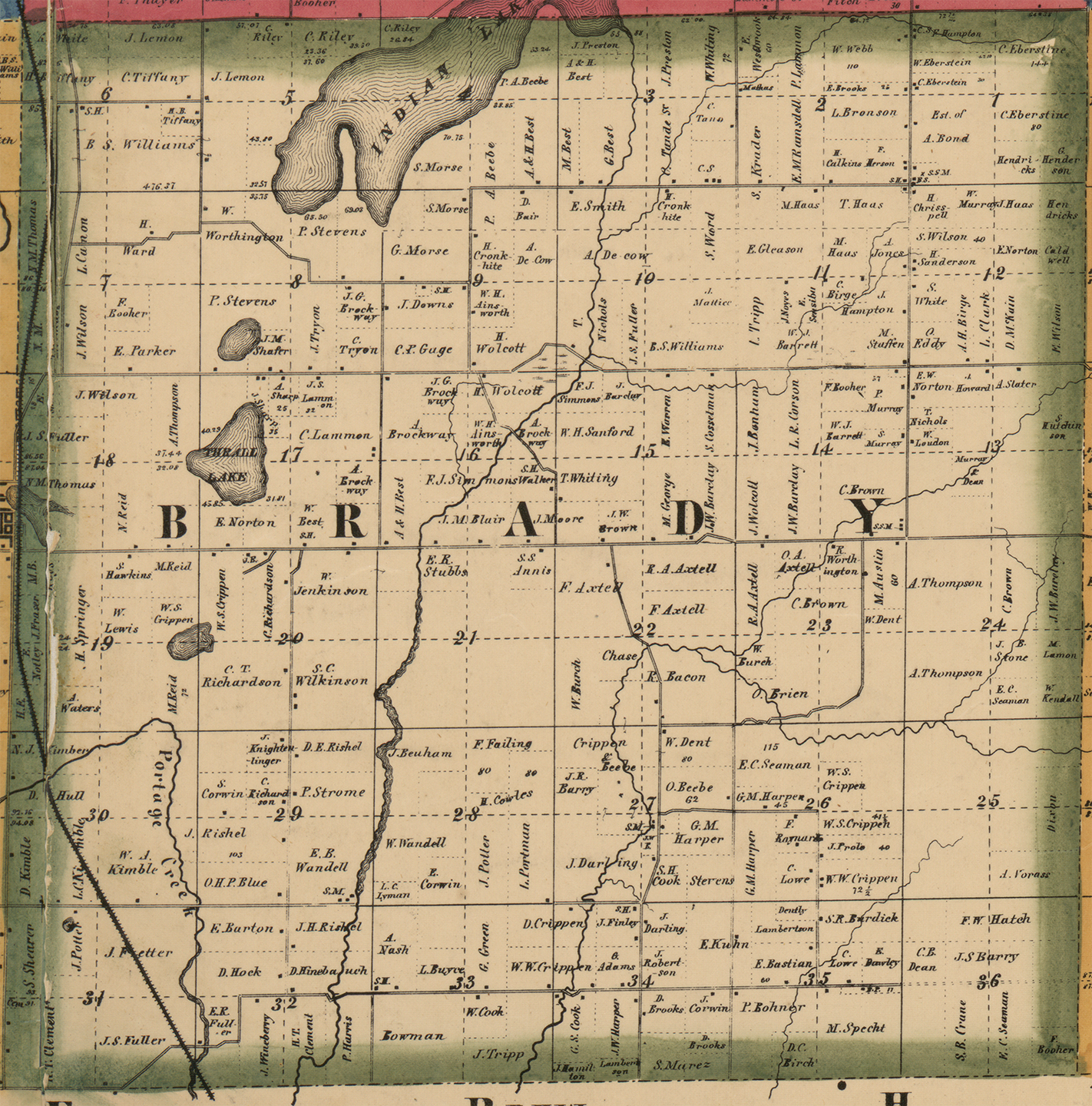 1861 Brady Township Michigan landownership map