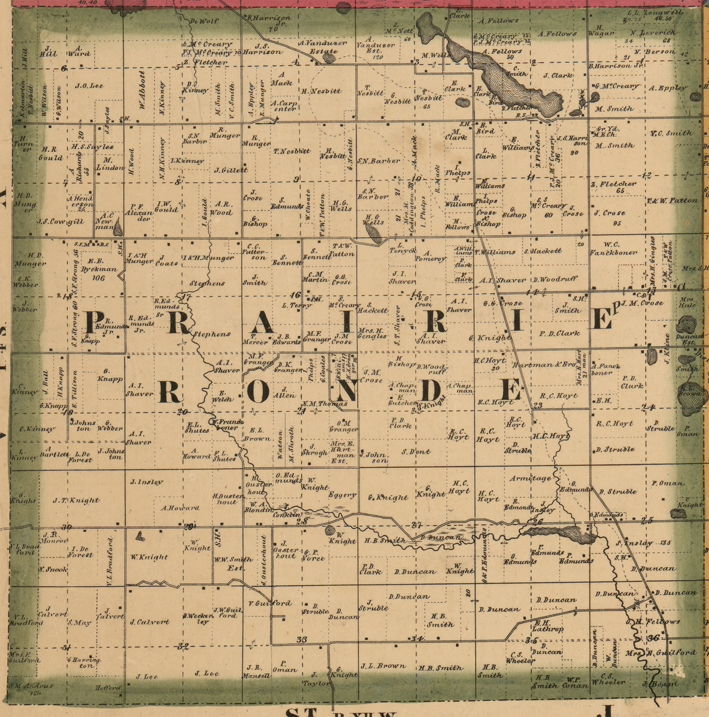 1861 PrairieRonde Township Michigan landownership map