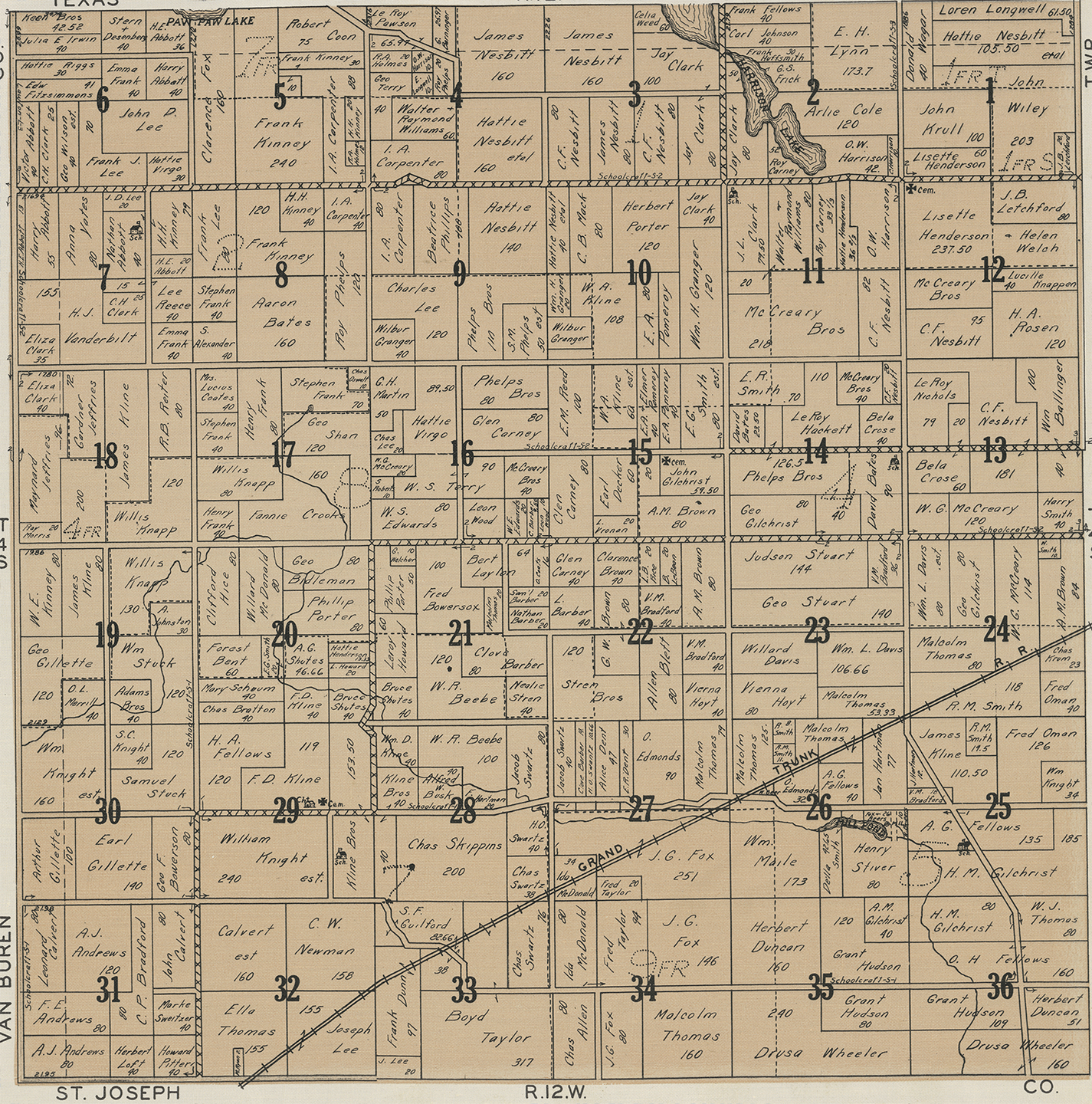 1928 PrairieRonde Township Michigan landownership map