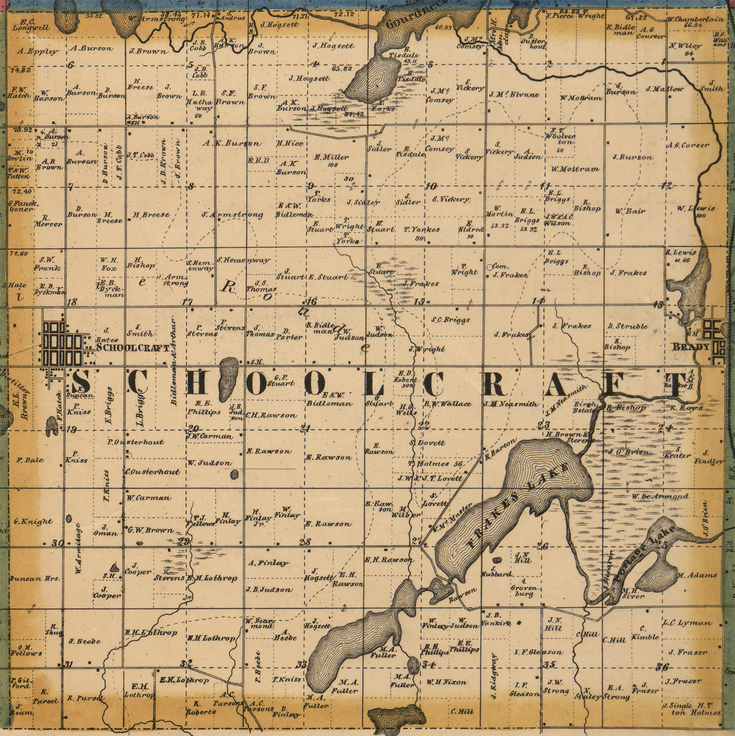 1861 Schoolcraft Township Michigan landownership map