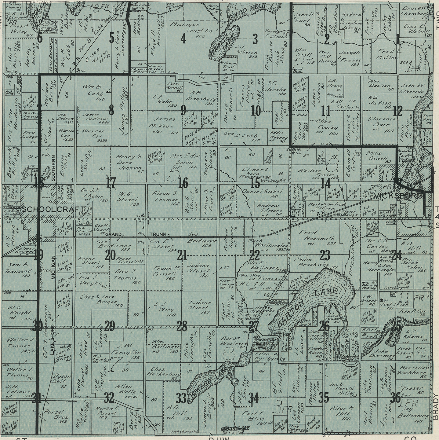 1928 Schoolcraft Township Michigan landownership map