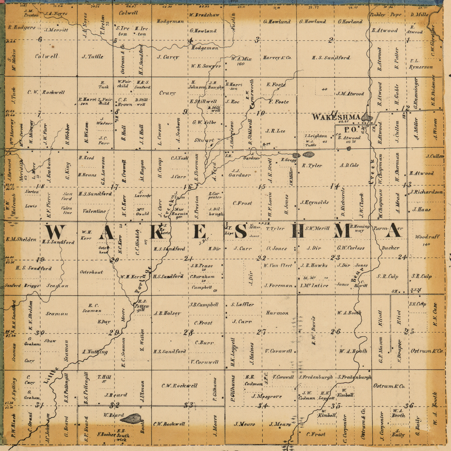 1861 Wakeshma Township Michigan landownership map