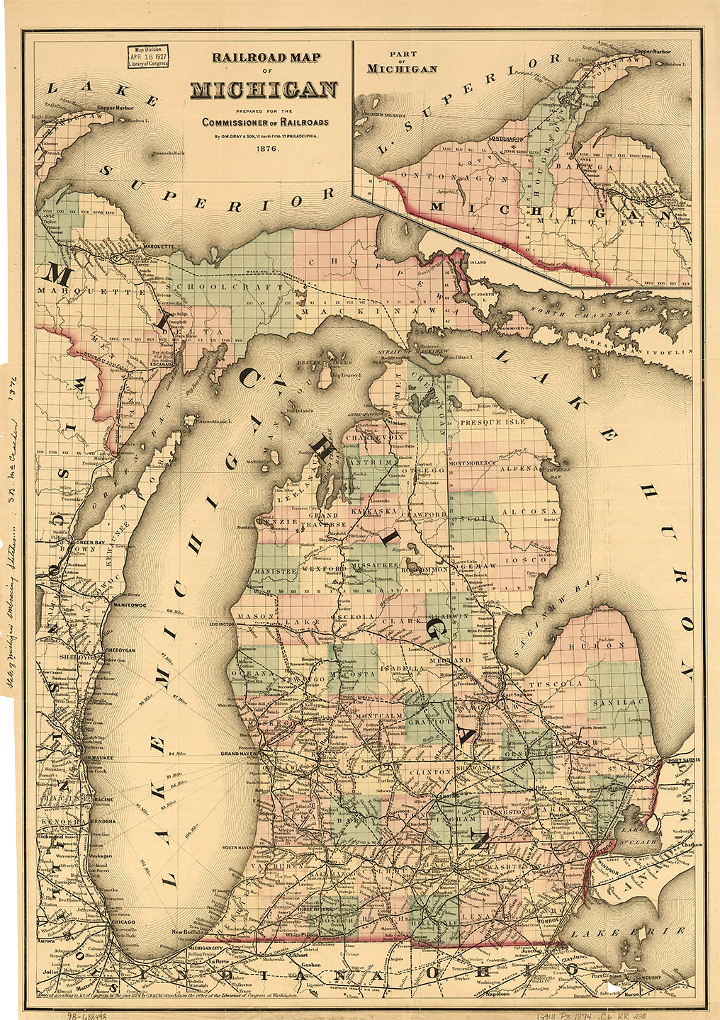 1876 Michigan railroad map