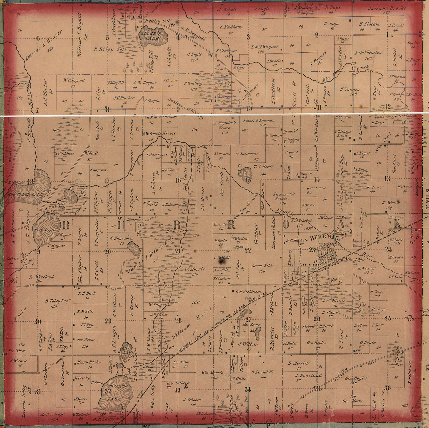 1858 Burr Oak Township Michigan landownership map