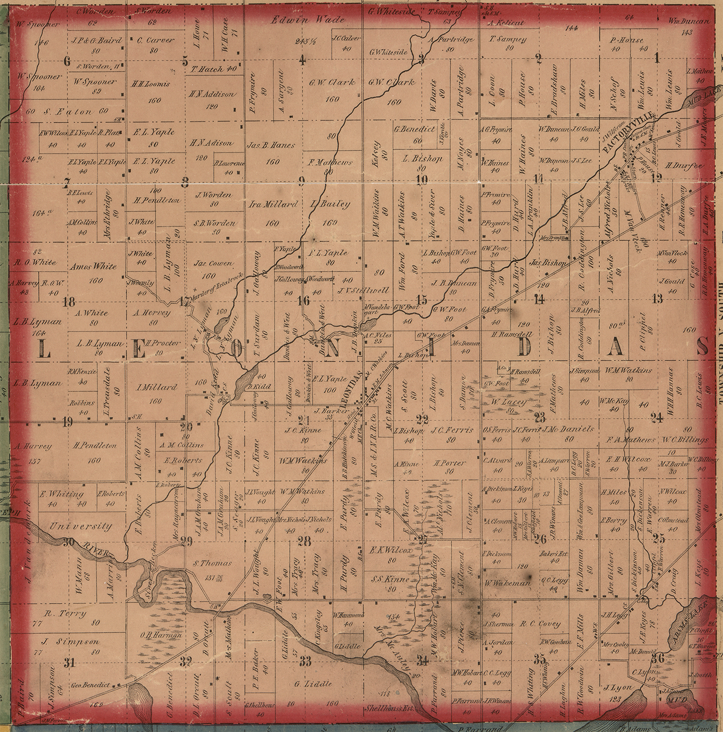 1858 Leonidas Township Michigan landownership map
