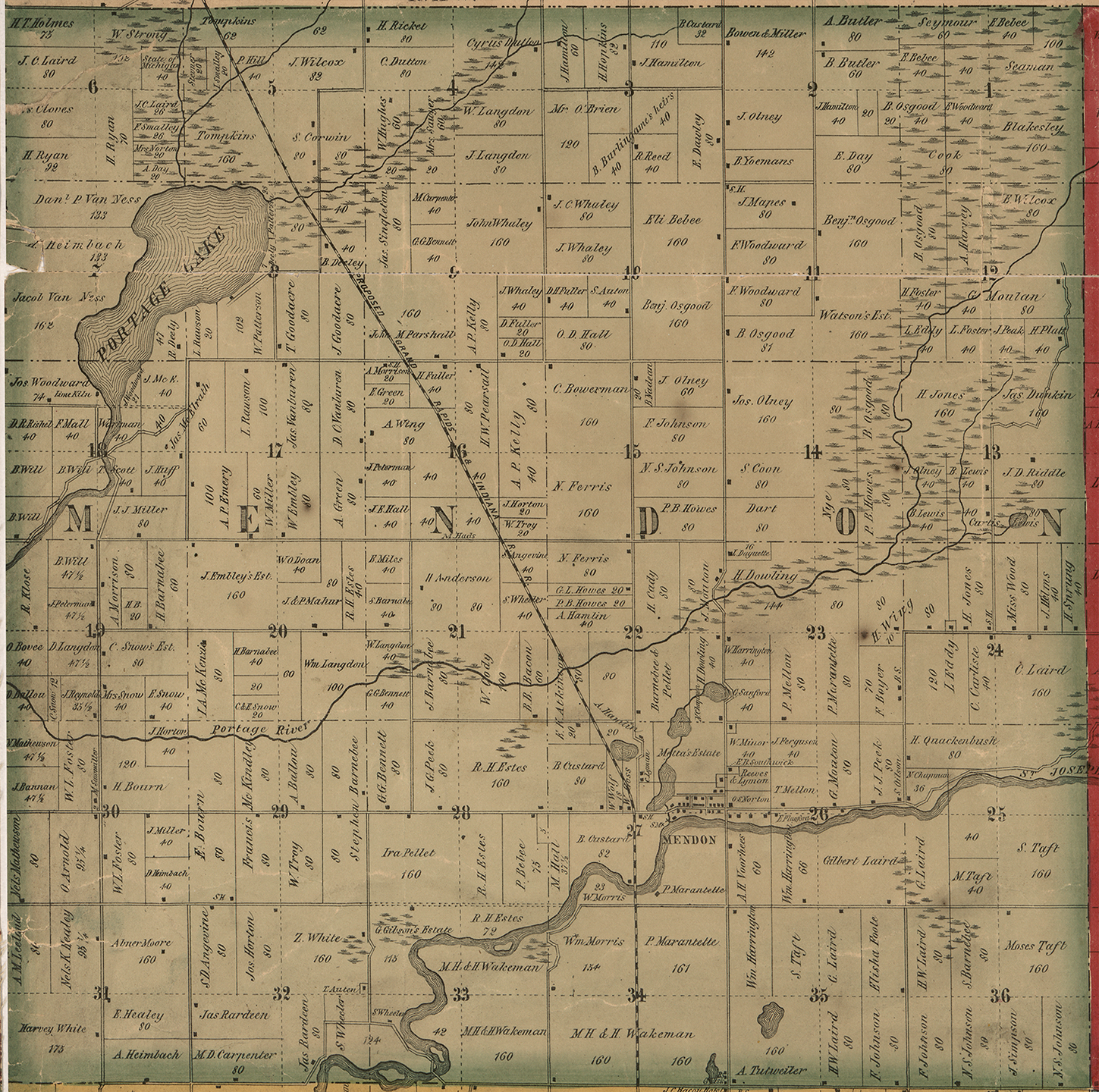 1858 Mendon Township Michigan landownership map