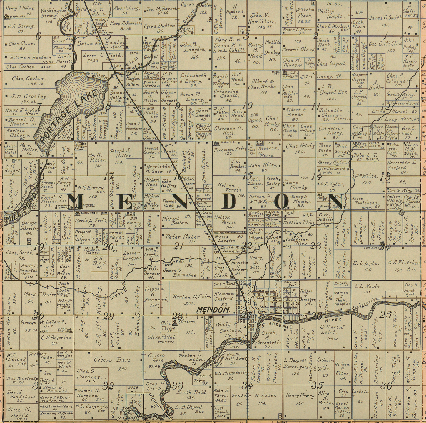 1897 Mendon Township Michigan landownership map