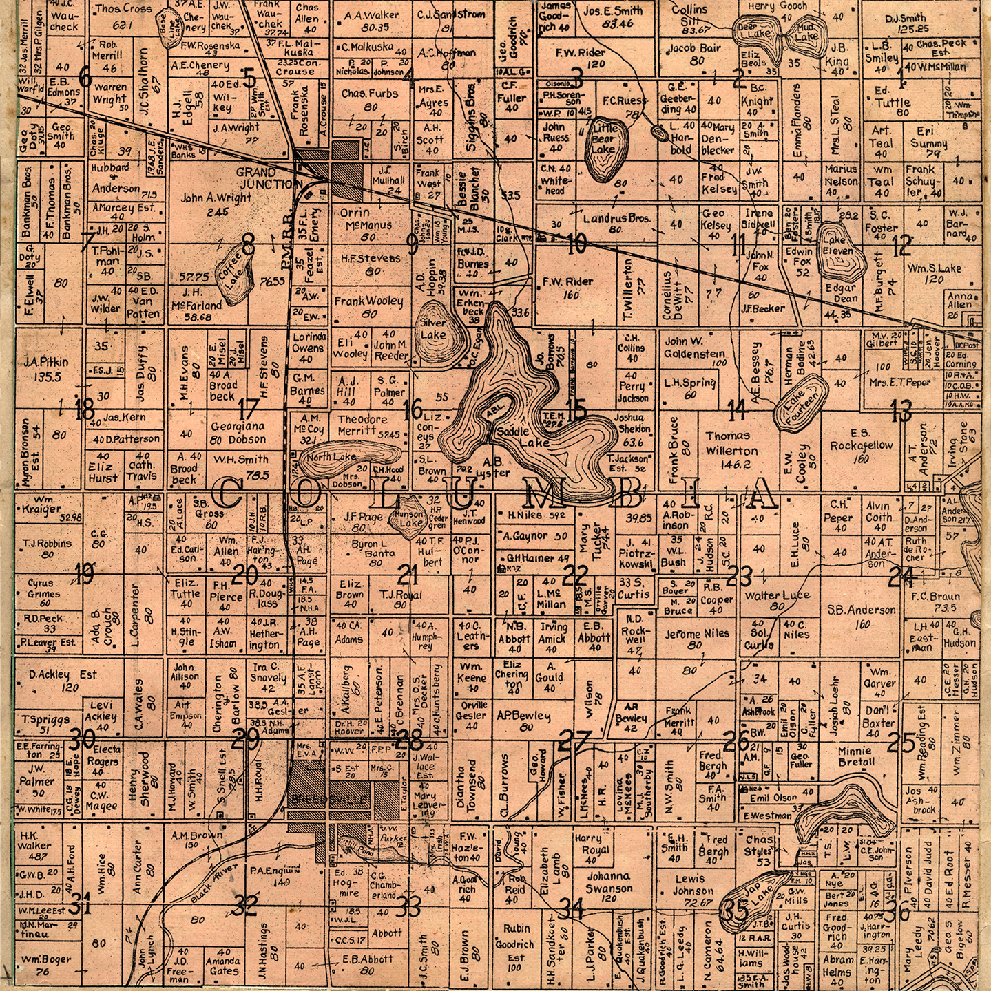 1906 Columbia Township, Michigan landownership map