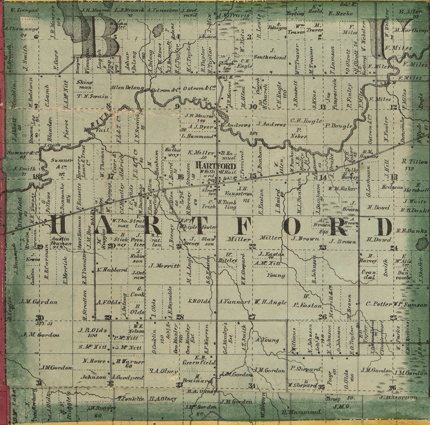 1860 Hartford Township, Michigan landownership map