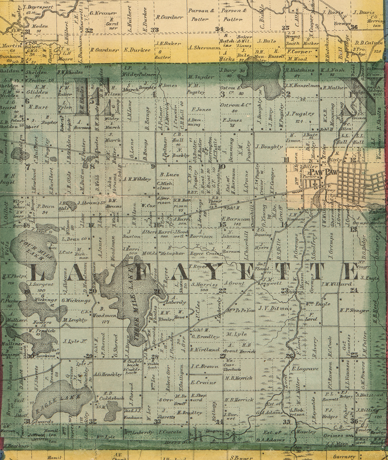 1860 Paw Paw Township, Michigan landownership map