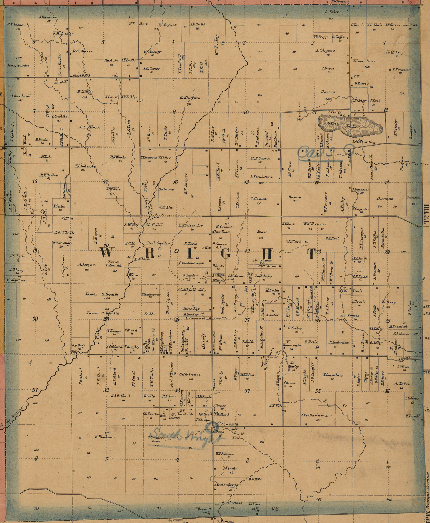 1857 Wright Township, Michigan landownership map